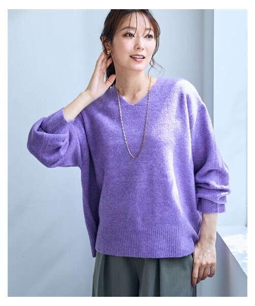 nissen（ニッセン）の「Vネックニットプルオーバー【OtonaSMILE】（ニット/セーター・レディース・ミックスグレー/パープル/杢アイボリー・M~LL/3L~4L/5L~6L）」の7枚目の写真