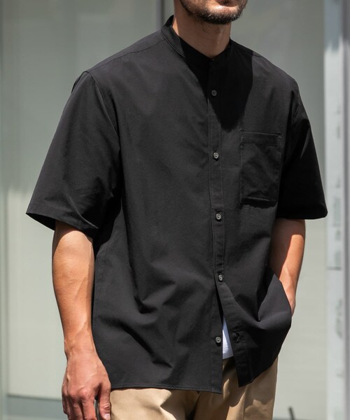 URBAN RESEARCH ROSSO（アーバンリサーチロッソ）の「『XLサイズあり』マイクロサッカーバンドカラー半袖シャツ（シャツ/ブラウス・メンズ・BLACK/NAVY/CHARCOAL/DARK BROWN・S/M/L/XL）」の6枚目の写真