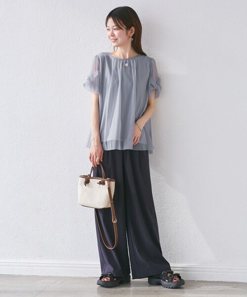 ROPE' PICNIC(ロペピクニック)の「Cutee チュールドッキングツイストスリーブトップス/リンクコーデ(Tシャツ/カットソー・レディース・ブラック/ホワイト/ライトグリーン/ブルー系・38)」の19枚目の写真