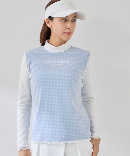 ROPE'(ロペ)の「ミニ千鳥柄 シアーコンビモックプルオーバー/UV・吸水速乾(Tシャツ/カットソー・レディース・ブラック/ブルー/ピンク・L/M/S)」の15枚目の写真