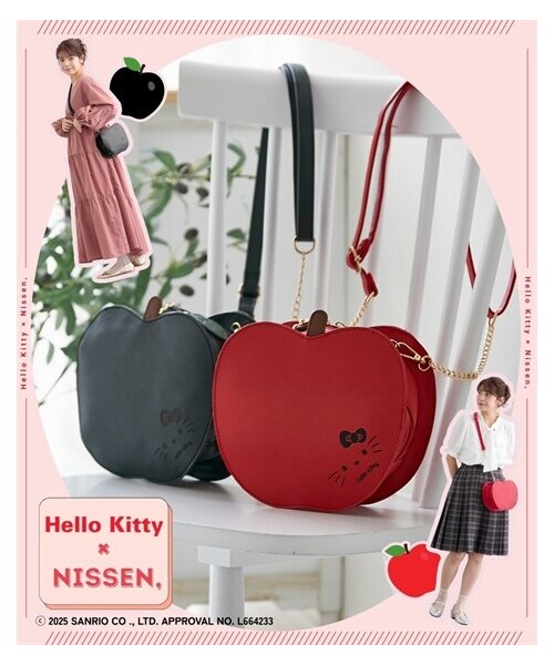 nissen（ニッセン）の「Hello Kitty（ハローキティ）リンゴモチーフショルダーバッグ（ショルダーバッグ・メンズ・あかリンゴ/くろリンゴ・Y）」の2枚目の写真