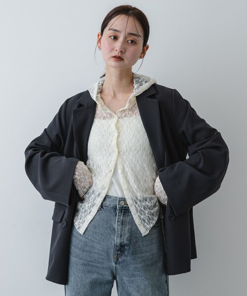 SENSE OF PLACE by URBAN RESEARCH（センスオブプレイスバイアーバンリサーチ）の「『洗濯可』フーディレースカットトップ（その他トップス・レディース・IVORY/BLACK/BEIGE・One）」の5枚目の写真