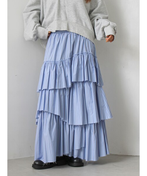 Ungrid（アングリッド）の「カットオフデザインラッフルスカート（スカート・レディース・オフホワイト/ブラック/ミックス・F）」の3枚目の写真