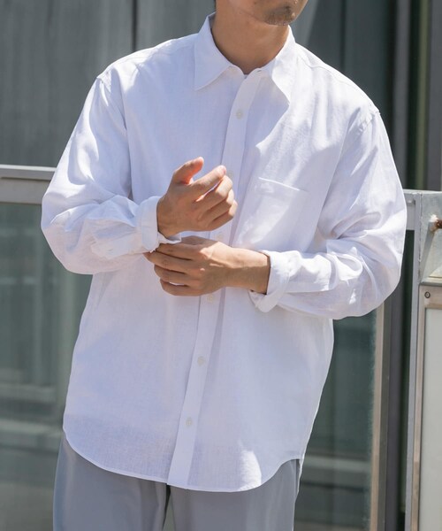 URBAN RESEARCH ROSSO（アーバンリサーチロッソ）の「『WEB限定』『XLサイズあり』リラックスコットンリネンレギュラーカラー長袖シャツ（シャツ/ブラウス・メンズ・BLU STRIPE/WHITE/NAVY/BEIGE/BLUE/BEG STRIPE・S/M/L/XL）」の8枚目の写真