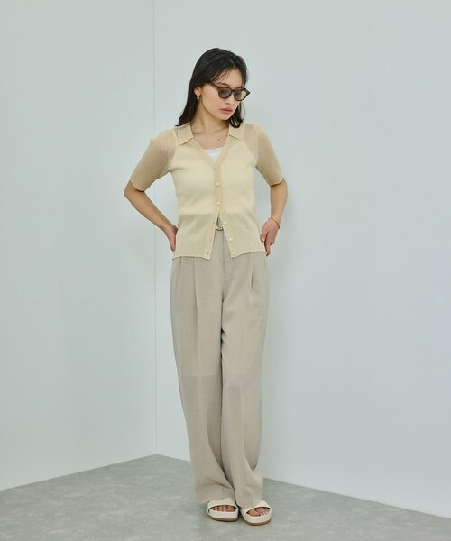 ROPE'（ロペ）の「【洗える】【WEB・一部店舗限定】シアーリブＶネックポロニット（ニット/セーター・レディース・ブラック/ベージュ/ターコイズ/ピンク・F）」の10枚目の写真