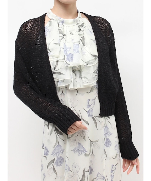 MERCURYDUO（マーキュリーデュオ）の「透かし編みラメ混ボレロカーディガン（カーディガン/ボレロ・レディース・オフホワイト/ライトグレー/ブラック/ピンク/アイスブルー・F）」の2枚目の写真