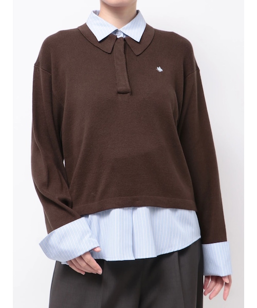 LAGUNAMOON（ラグナムーン）の「【POLO BCSコラボ】シャツレイヤードポロニットプルオーバー（ニット/セーター・レディース・ライトグレー/ピンク/ネイビー/ブラウン/ミントグリーン・F）」の9枚目の写真