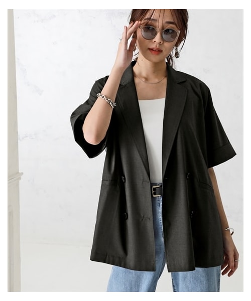 nissen（ニッセン）の「ハーフスリーブオーバーサイズダブルブレストジャケット（防しわ・接触冷感・UVカット）＜大きいサイズ有＞（ジャケット/アウター・レディース・チャコール/ベージュ/アイスグレー・S~M相当/L~LL相当/3L~4L相当/5L~6L相当/8L相当/10L相当）」の17枚目の写真