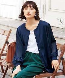 nissen | 大きいサイズ袖シフォンデザインカーディガン(カーディガン/ボレロ)