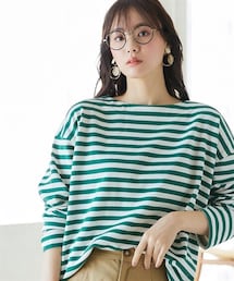 nissen | 大きいサイズ　ボートネックボーダーカットソー　miclat(Tシャツ/カットソー)