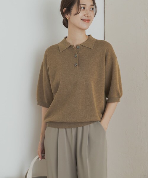 URBAN RESEARCH DOORS(アーバンリサーチドアーズ)の「ニットポロシャツ(ポロシャツ・レディース・BLACK/CHARCOAL/Y.KHAKI・M)」の3枚目の写真