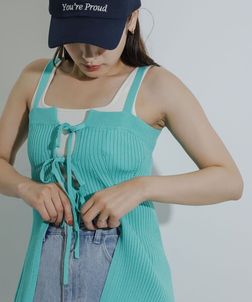 SENSE OF PLACE by URBAN RESEARCH(センスオブプレイスバイアーバンリサーチ)の「フロントリボンニットキャミソール(キャミソール・レディース・GREEN/IVORY/BLACK・one)」の19枚目の写真
