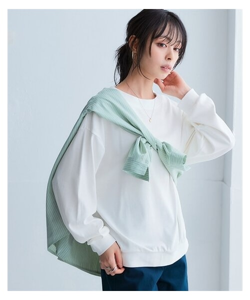 nissen（ニッセン）の「綿１００％スムースゆるシルエットプルオーバー＜大きいサイズ有＞（Tシャツ/カットソー・レディース・黒/ロイヤルブルー/オフホワイト/オフホワイト×ネイビーボーダー・S/M/L/LL/3L/4L/5L/6L/8L/10L）」の11枚目の写真