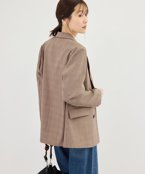 ROPE' PICNIC(ロペピクニック)の「メランジドビーチェックジャケット/セットアップ対応・防シワ・接触冷感(テーラードジャケット・レディース・ダークブラウン/ベージュ・F)」の8枚目の写真