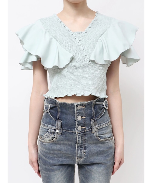 EMODA（エモダ）の「RUFFLE SLEEVE SHIRRING TOP（Tシャツ/カットソー・レディース・ホワイト/グレー/ブラック/ピンク/ブルー・F）」の20枚目の写真
