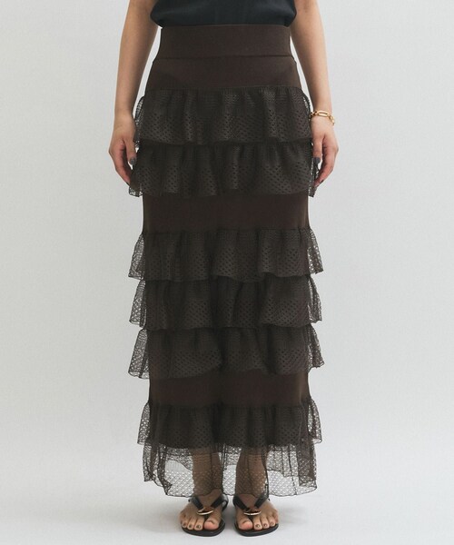 ADAM ET ROPE'（アダムエロペ）の「シアーフリルスカート（スカート・レディース・ブラック/ホワイト/ダークブラウン・F）」の18枚目の写真
