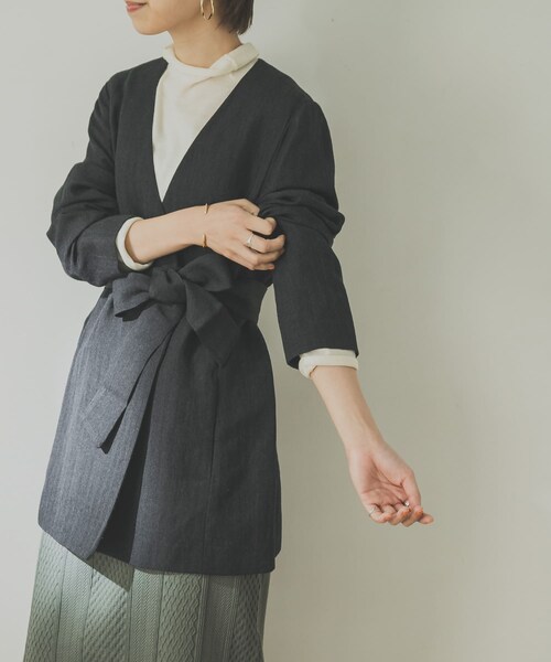 URBAN RESEARCH（アーバンリサーチ）の「ノーカラーヘリンボンジャケット（ノーカラージャケット・レディース・BROWN/D.GRY・36/38）」の4枚目の写真