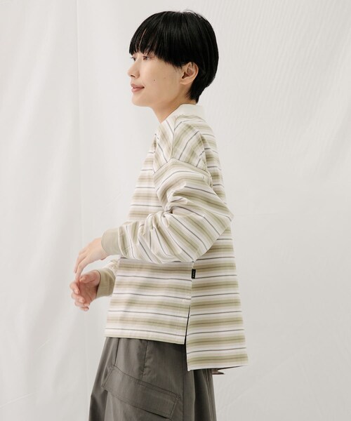 EKAL（エカル）の「ネイチャーボーダープルオーバー（Tシャツ/カットソー・レディース・MILK WHITE/MOSS KHAKI・one）」の6枚目の写真