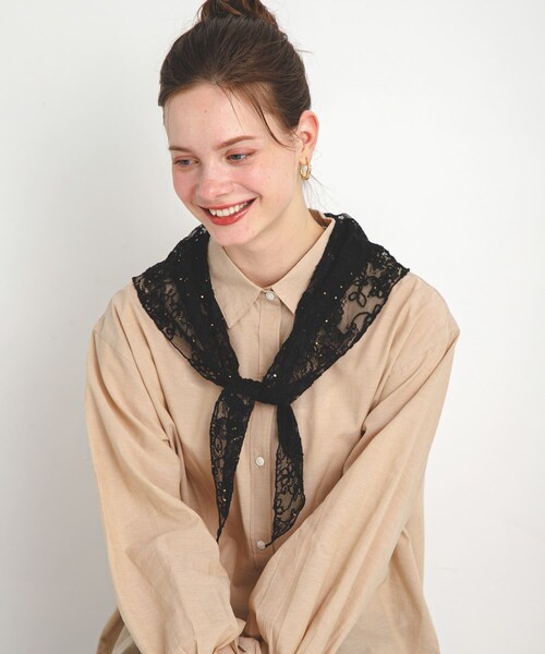 URBAN RESEARCH Sonny Label（アーバンリサーチサニーレーベル）の「チュールエンブロイダリーストール（ストール/ショール・レディース・オフ/ブラック・one）」の16枚目の写真