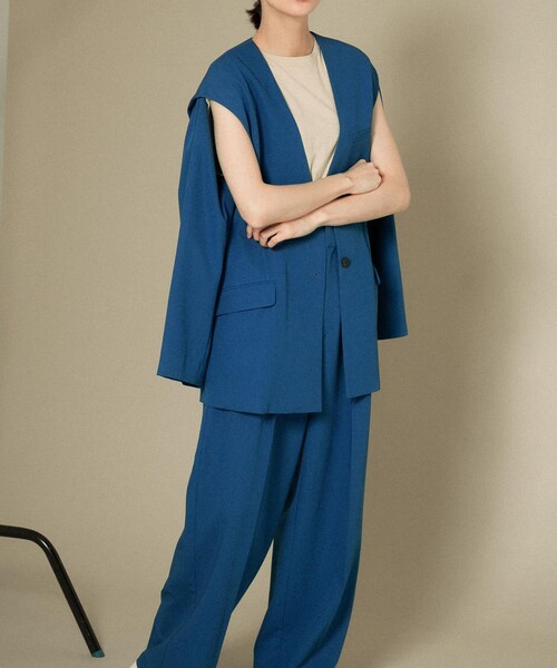 KBF（ケイビーエフ）の「2WAYノーカラージャケット（ノーカラージャケット・レディース・GRAY CHECK/BEIGE/BLUE・one）」の20枚目の写真