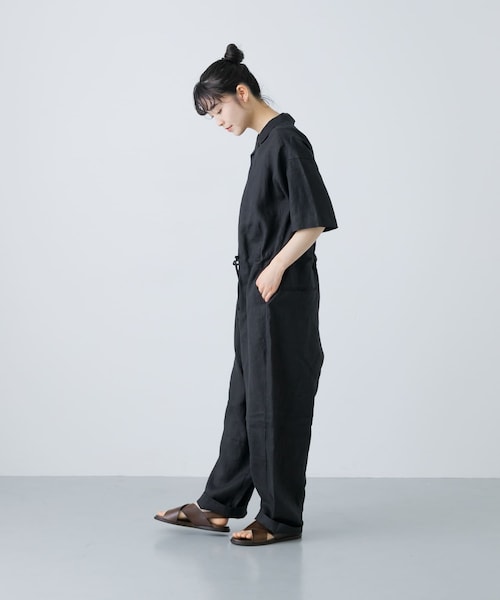 かぐれ（カグレ）の「リネンハーフスリーブオールインワン（サロペット/オーバーオール・レディース・BLACK/GREGE/CHARCOAL・FREE）」の5枚目の写真
