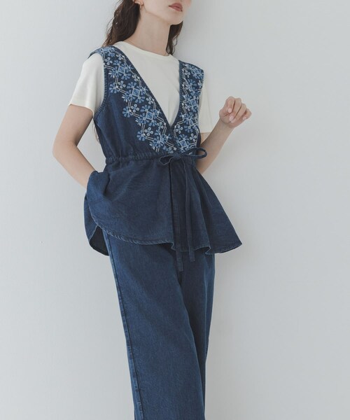 URBAN RESEARCH Sonny Label（アーバンリサーチサニーレーベル）の「クロス刺繍ペプラムサロペット（つなぎ/オールインワン・レディース・インディゴ/L.インディゴ・36/38）」の22枚目の写真