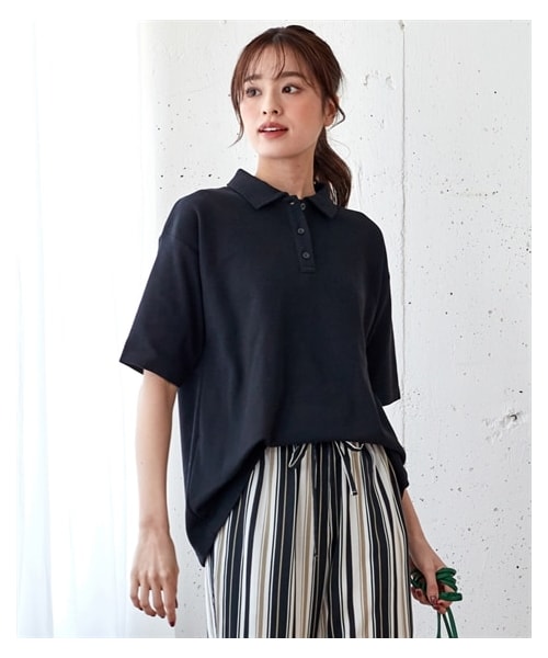 nissen（ニッセン）の「吸汗速乾・ＵＶカットカノコ５分袖ポロシャツ＜大きいサイズ有＞（ポロシャツ・レディース・黒/オフホワイト/ネイビー/杢グレー/マホガニーブラウン/カージナルレッド/フォレストグリーン/ピンク/ブルー/ターコイズグリーン/ラベンダー/アッシュカーキ・L/LL/3L/4L/5L/6L/8L/10L/S/M）」の10枚目の写真