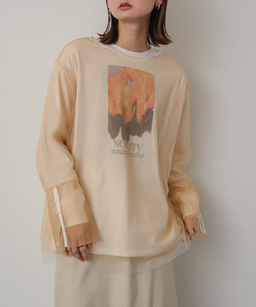 SENSE OF PLACE by URBAN RESEARCH(センスオブプレイスバイアーバンリサーチ)の「シアーチュールトップ(Tシャツ/カットソー・レディース・IVO×GRY/BEG×IVO/C.GRY×GRY/BLK×C.GRY・one)」の4枚目の写真