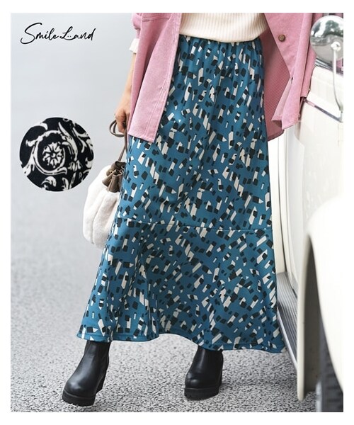 nissen（ニッセン）の「カットソープリントスカート（ゆったりヒップ）（スカート・レディース・グレイッシュブルー系/黒系・L/LL/3L/4L/5L/6L/8L/10L）」の17枚目の写真