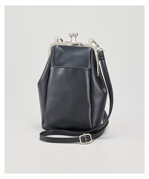 nissen（ニッセン）の「きれいめがま口ミニショルダーバッグ（選べるショルダー長さ）（ショルダーバッグ・メンズ・【ドロップ】黒(スムース)/1/【ドロップ】ツイード調/1/【ドロップ】黒(スムース)/2/【ドロップ】ツイード調/2/黒(スムース)/ツイード調・【不要】Y/1=約72~約130cm/2=約92~約171cm）」の2枚目の写真