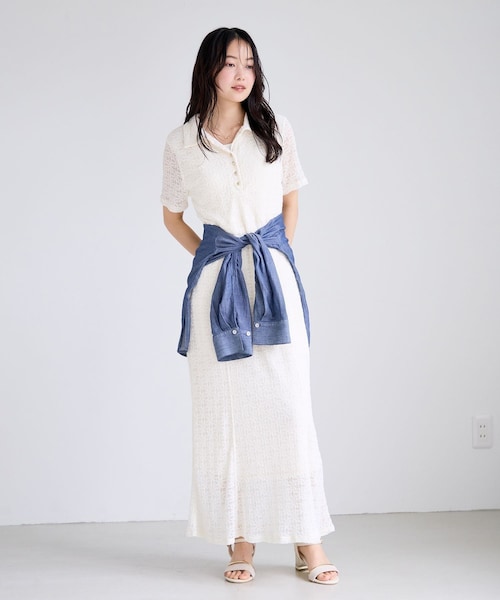 VIS(ビス)の「カットレース半袖ポロワンピース(ワンピース・レディース・キナリ/ブラウン・F/PF)」の19枚目の写真