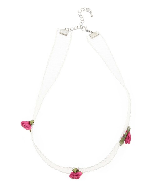 jouetie（ジュエティ）の「ローズレースリボンチョーカー（ネックレス・レディース・オフホワイト/ピンク/ネイビー・F）」の2枚目の写真