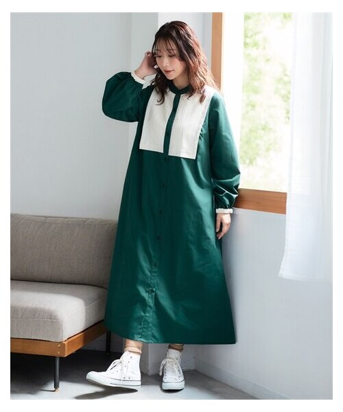 nissen（ニッセン）の「＜大きいサイズ＞クラシカルヨーク切替ワンピース（ワンピース・レディース・オフ×黒チェック/ネイビー×黒チェック/グリーン・L/LL/3L/4L/5L/6L/8L/10L）」の11枚目の写真