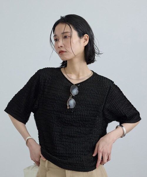 ADAM ET ROPE'(アダムエロペ)の「【WEB限定】ティアードラッセルシアーTシャツ(Tシャツ/カットソー・レディース・ブラック/ホワイト/サックス・F)」の15枚目の写真