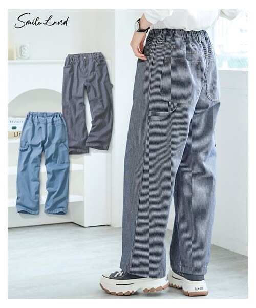 nissen（ニッセン）の「大きいサイズ メンズライクペインターワイドシルエットパンツ（ゆったりヒップ）（パンツ・レディース・ウオッシュドブルー/ヒッコリー・L/LL/3L/4L/5L/6L/8L/10L）」の4枚目の写真