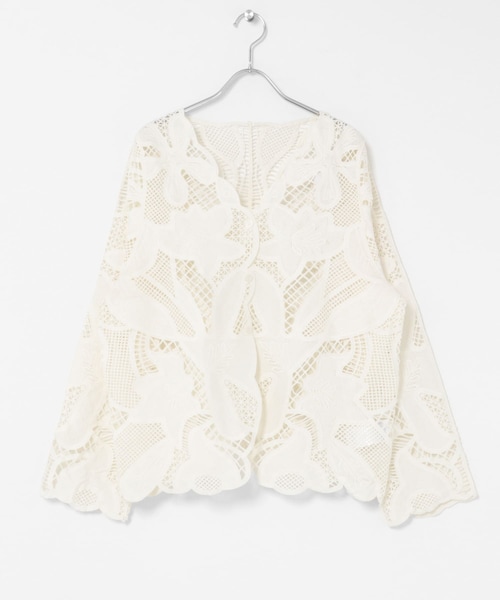 SENSE OF PLACE by URBAN RESEARCH（センスオブプレイスバイアーバンリサーチ）の「ノーカラーレースジャケット（ノーカラージャケット・レディース・IVORY/BLACK・One）」の4枚目の写真
