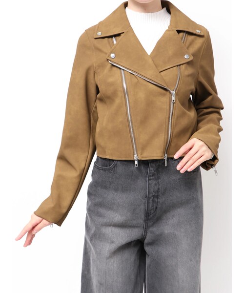 MURUA（ムルーア）の「コンパクトフェイクレザーライダースジャケット（ライダースジャケット・レディース・ブラック/キャメル・F）」の6枚目の写真