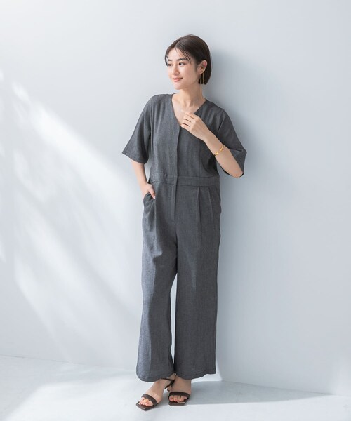 URBAN RESEARCH ROSSO（アーバンリサーチロッソ）の「リネンライク5分袖オールインワン（つなぎ/オールインワン・レディース・BLACK/BEIGE・36/38）」の8枚目の写真