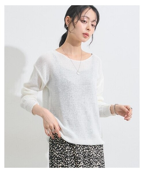 nissen（ニッセン）の「涼しく快適！ウォッシャブル和紙ライクボートネックシアニットプルオーバー＜大きいサイズ有＞（ニット/セーター・レディース・黒/スモーキーブルー/オフホワイト・S/M/L/LL/3L/4L/5L/6L）」の13枚目の写真