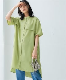 nissen | お手入れ簡単！麻混涼やかドライエックスバンドカラーシャツワンピース（吸汗速乾・イージーケア・毛玉防止・通気性）(ワンピース)