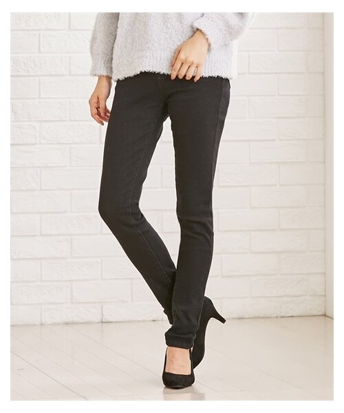 nissen（ニッセン）の「あったか裏起毛　スキニーデニムパンツ（選べる２レングス）（デニムパンツ・レディース・(旧)ネイビー系/(旧)黒系/(旧)ウォッシュブルー系/ネイビー系/黒系/ウォッシュブルー系・S/M/L/LL）」の2枚目の写真