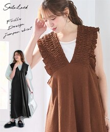 nissen | ＜大きいサイズ＞カット楊柳フリルデザインジャンパースカート(ワンピース)