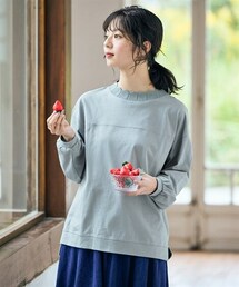 nissen | ＜大きいサイズ＞綿混カギ針ネックソフトカットソー(Tシャツ/カットソー)