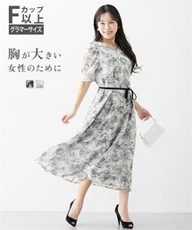 nissen | 【大きい胸専用】半袖ジャカード織ワンピース（取り外しできるリボン、ポケット付）(ワンピース)