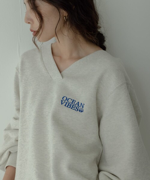 URBAN RESEARCH Sonny Label（アーバンリサーチサニーレーベル）の「Vネック刺繍スウェット（スウェット・レディース・オートミール/ピンク/フェードネイビー・Free）」の5枚目の写真