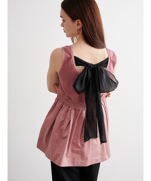 CALNAMUR（カルナムール）の「BACK RIBBON PEPLUM TOPS/バックリボンペプラムトップス（Tシャツ/カットソー・レディース・ブラック/ピンク/ベージュ・F）」の22枚目の写真