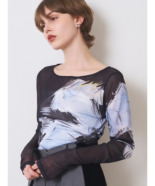 ELENDEEK（エレンディーク）の「BLURRED SHAGGY SKIN CS（Tシャツ/カットソー・レディース・オフホワイト/ネイビー・F）」の7枚目の写真