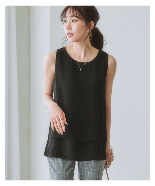 nissen（ニッセン）の「２枚重ねジョーゼット裾ティアードブラウス<大きいサイズ有>（シャツ/ブラウス・レディース・ブルーグリーン/オフホワイト/黒/スモーキーグリーン/グレージュ/ネイビー/キャラメル/ベージュチェック・S/M/L/LL/3L/4L/5L/6L/8L）」の16枚目の写真