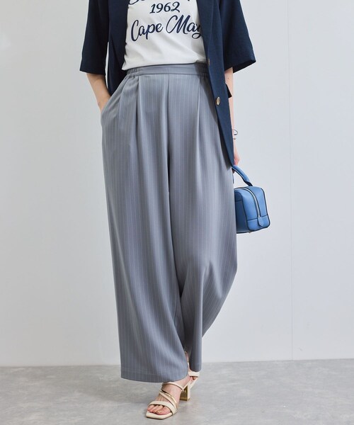 VIS（ビス）の「【接触冷感/UVケア】ピンストライプリラックスワイドパンツ（その他パンツ・レディース・グレー/キナリ/ネイビー系・M/S）」の9枚目の写真