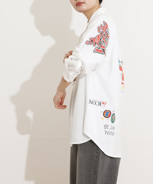 THE GOODLAND MARKET(ザグッドランドマーケット)の「SREU Patch Work Shirt(シャツ/ブラウス・レディース・WHITE2/WHITE1/BLACK1/BLACK2・L/M)」の2枚目の写真